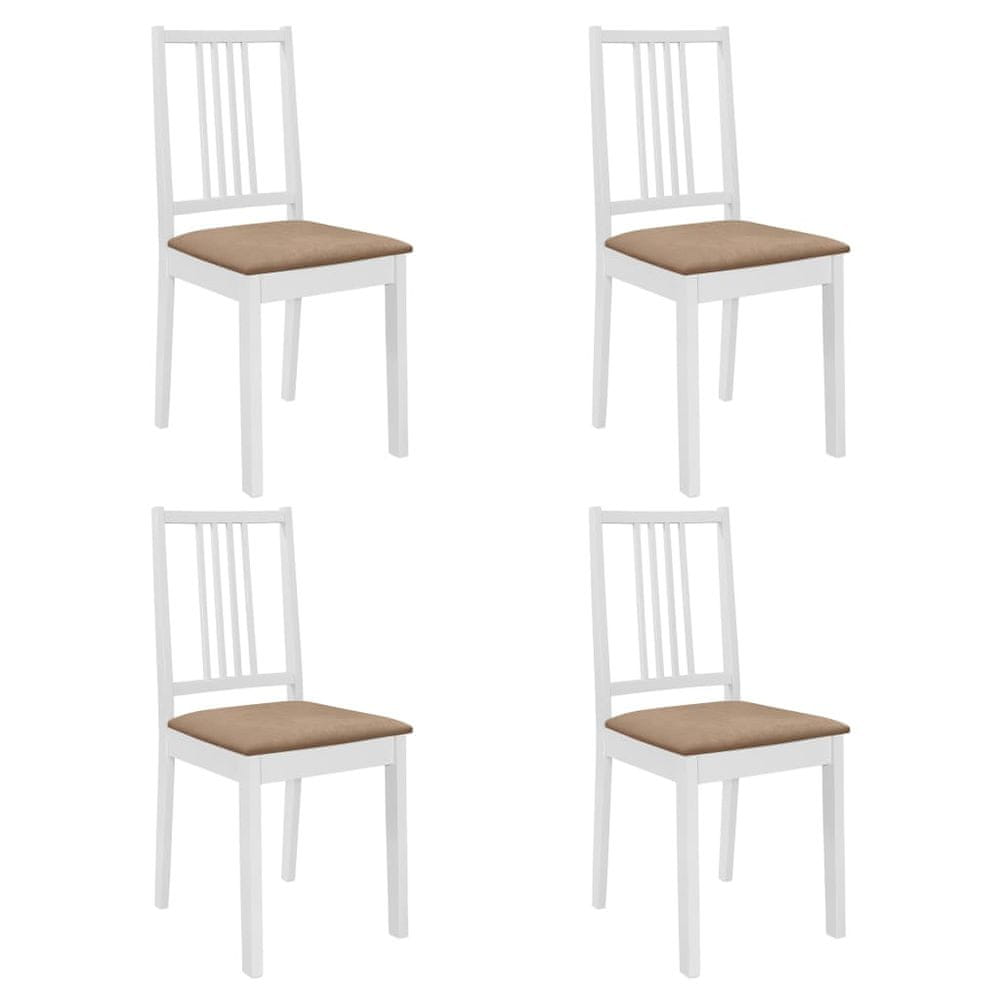 Vidaxl Jedálenské stoličky s podložkami 4 ks, biele, drevený masív